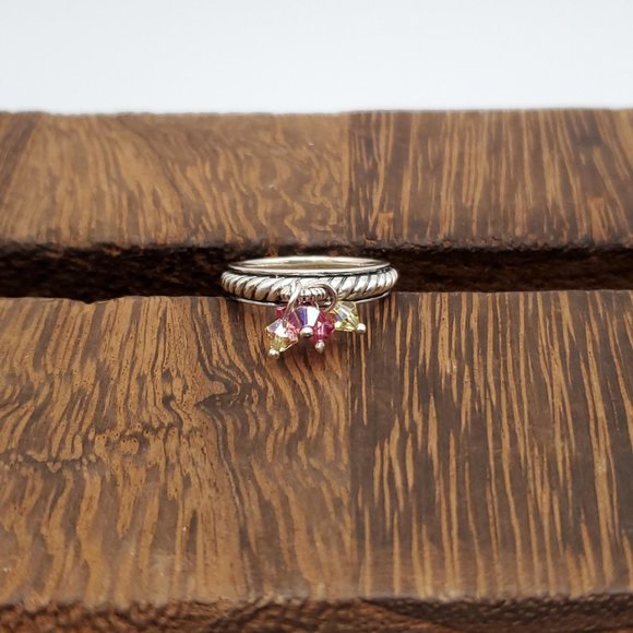 Size 8 925 Sterling Silver Quality Crystal Charms Solid Ring - Picture 2 of 8